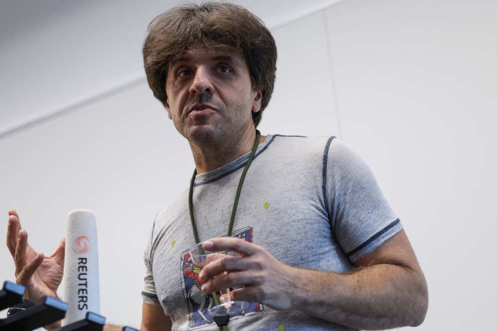 Karl Deisseroth, a co-winner of the 2026 Nobel Prize in Physiology or Medicine, speaks at Stanford University's James H. Clark Center in Stanford, California, US, October 5, 2026. 