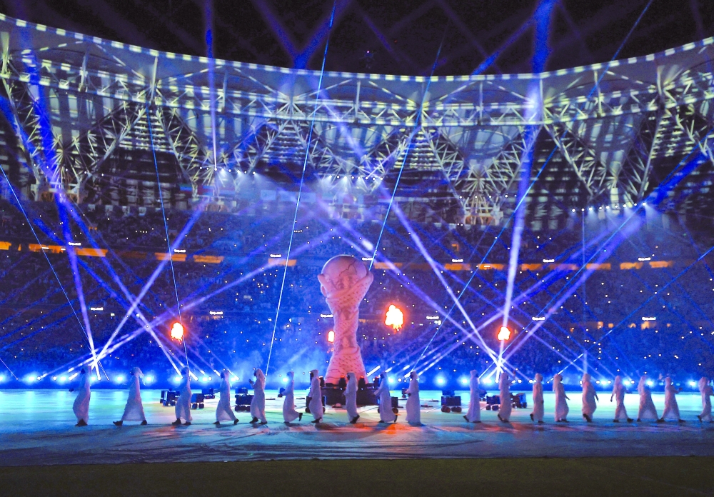 A giant replica Gulf Cup is displayed inside the King Abdullah Sports City Stadium before the final between Saudi Arabia and UAE. — Reuters