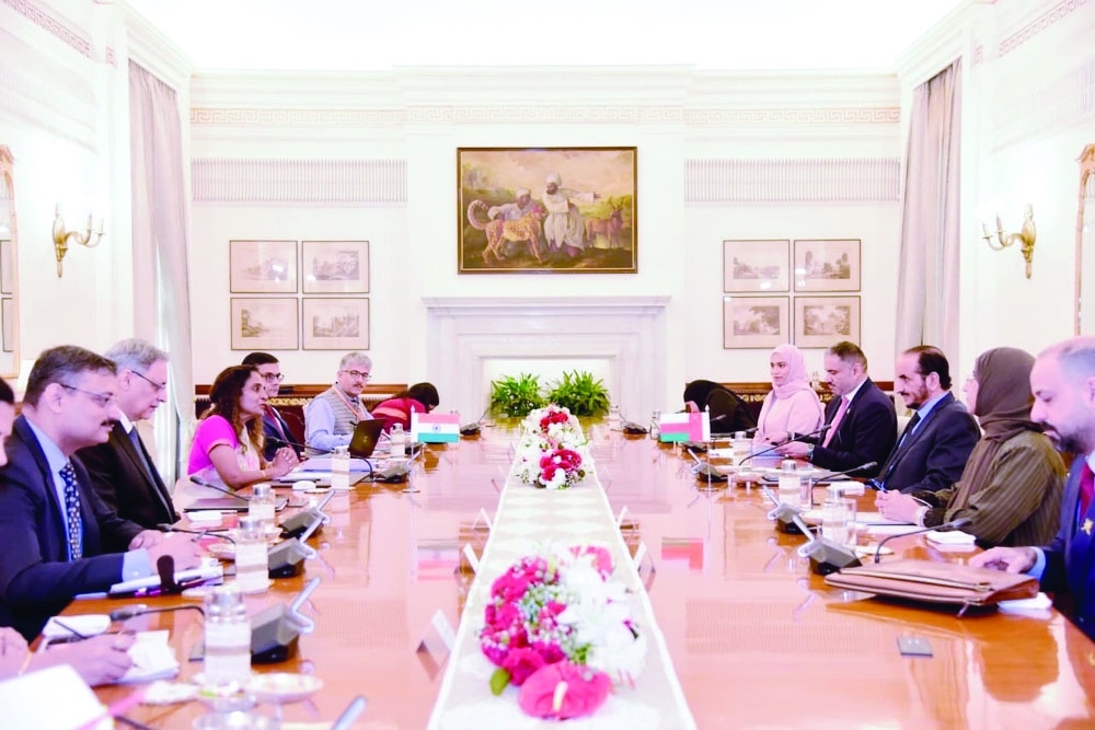 The Omani and Indian delegations during the 15th session of the Strategic Consultation Group meeting in New Delhi. — ONA