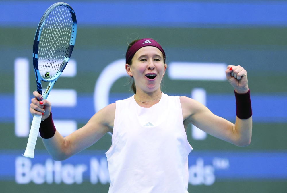 Czech Republic's Nikola Bartunkova celebrates after winning her China Open quarterfinal against Czech Republic's Karolina Muchova. — Reuters