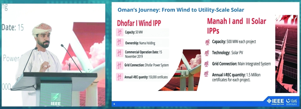Eng Dawoud Sulaiman al Balushi, Project & Contracts Chief Engineer of Nama PWP, speaks during the IEEE Powertalks in Oman.