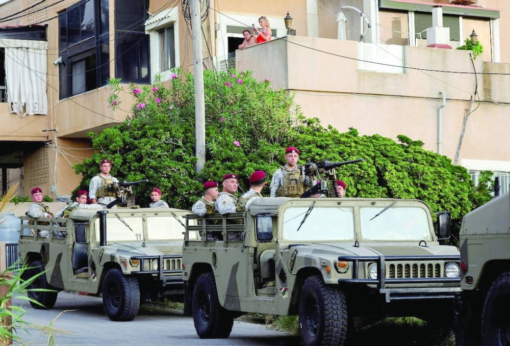 Lebanese army soldiers patrol in the northern Lebanese town of Batroun. — Reuters file photo