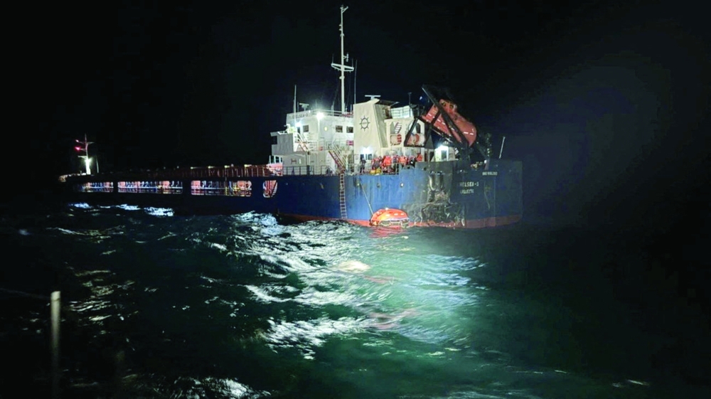 A view shows a vessel that was hit by a drone in the Black Sea, an image released by the Bulgarian Interior Ministry. — Reuters 