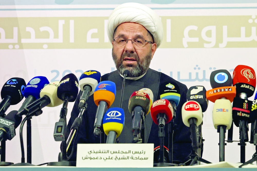 The head of Hezbollah's Executive Council, Ali Damoush addresses a press conference in Beirut. — AFP