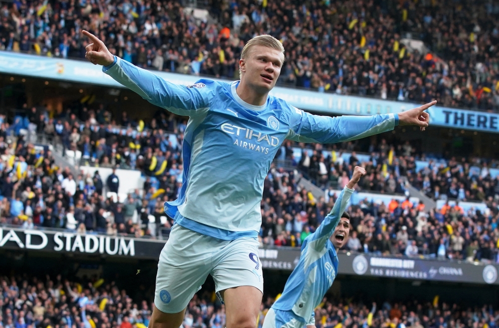  
Manchester City's Erling Haaland celebrates scoring their third goal 