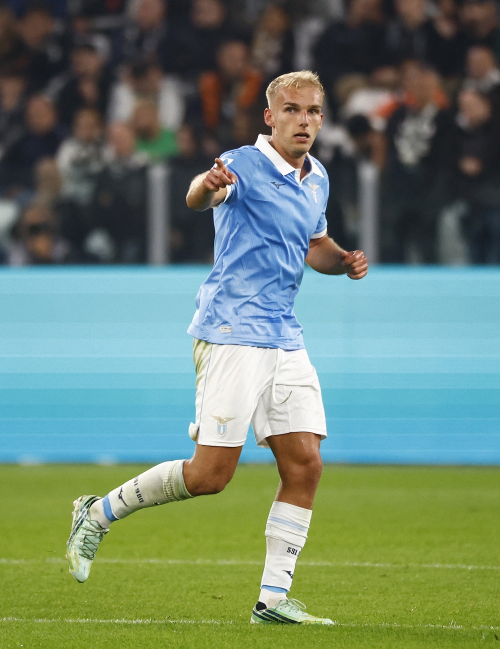  
Lazio's Gustav Isaksen celebrates scoring their second goal 