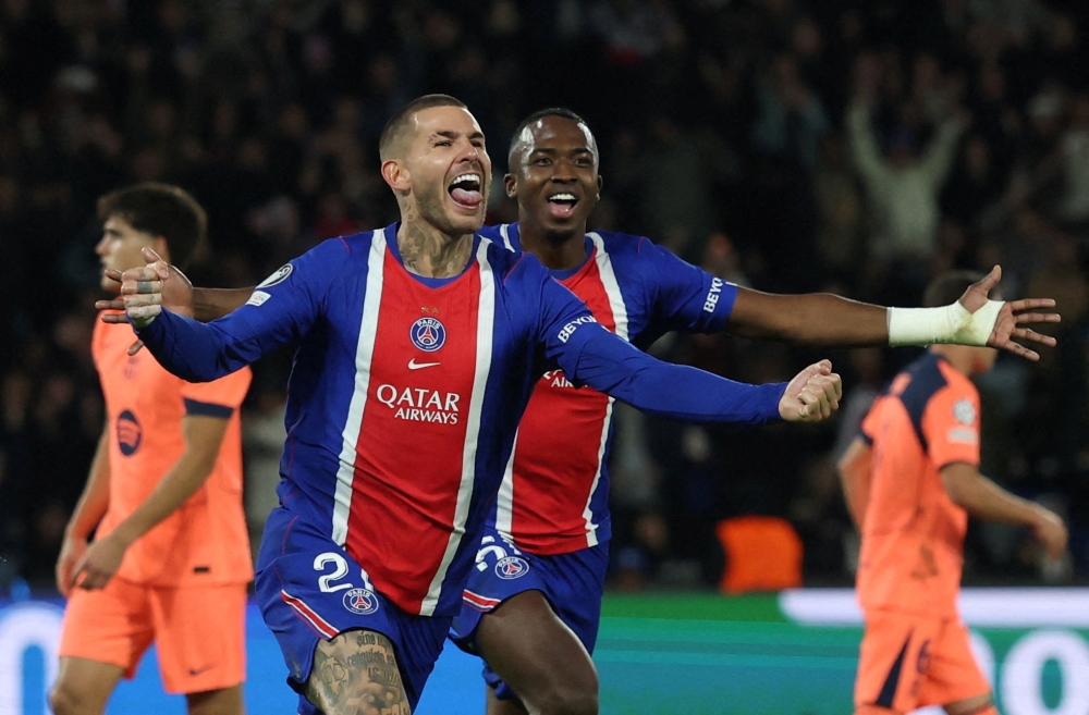  
Paris St Germain's Lucas Hernandez celebrates scoring their second goal 
