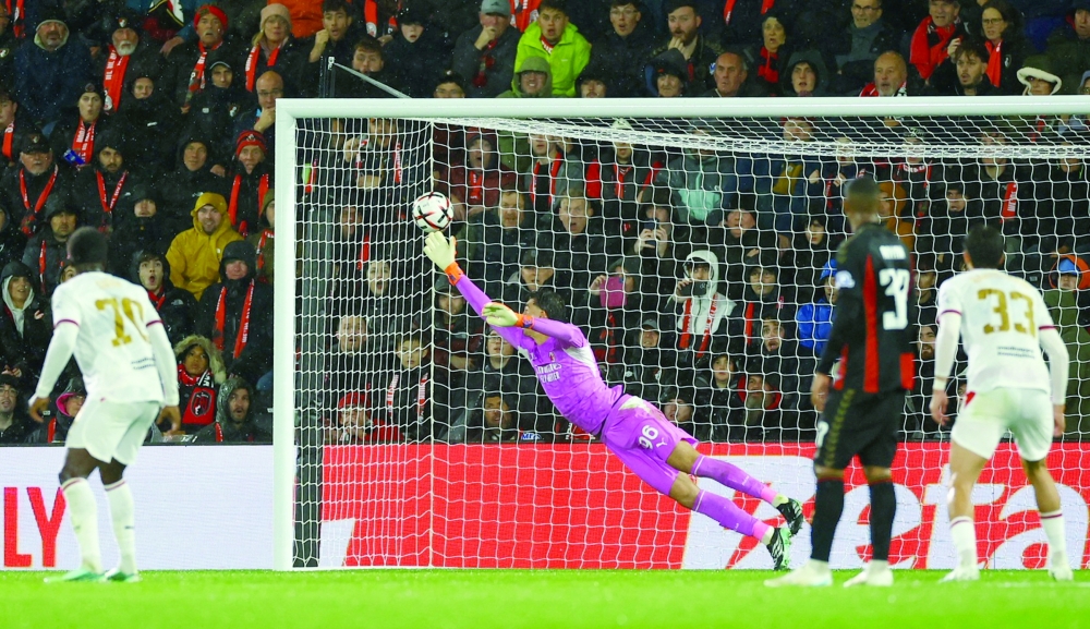 AFC Bournemouth's Amine Adli scores their third goal past AC Milan's Lorenzo Torriani in Bournemouth. — Reuters