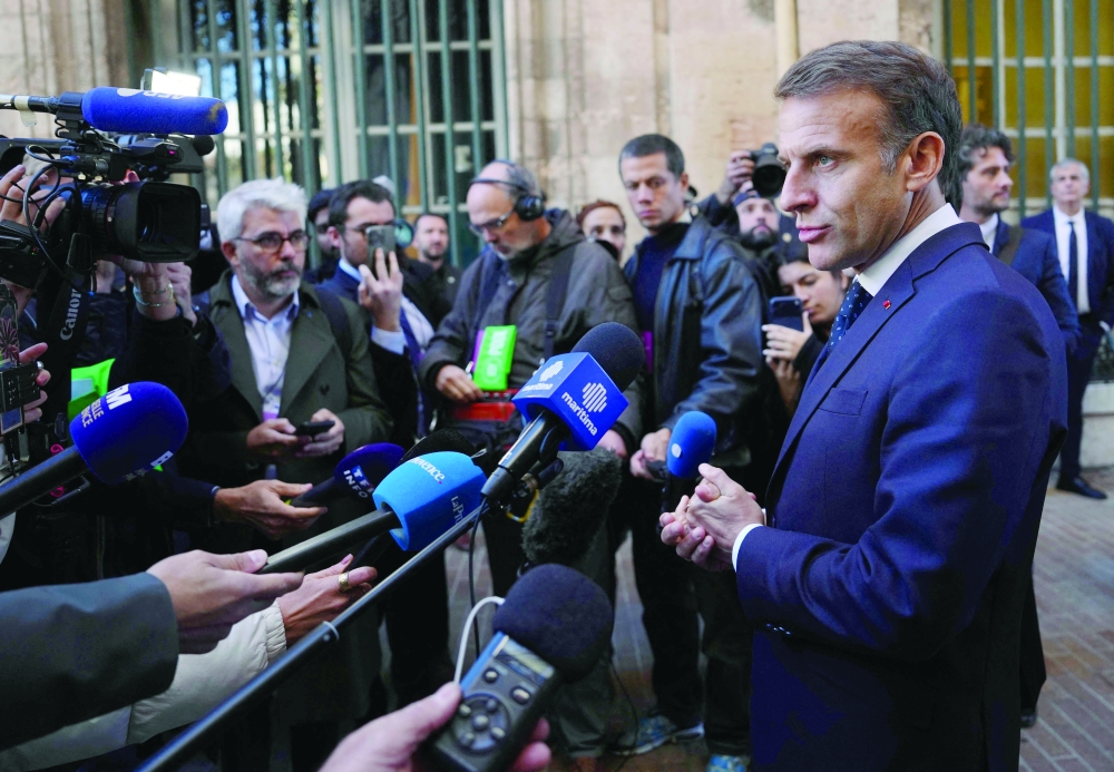 France's President Emmanuel Macron addresses media in Marseille, southern France. — AFP