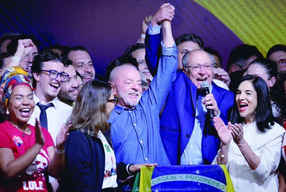 Brazilian President Luiz Inacio Lula da Silva celebrates after winning the presidential runoff election, in Sao Paulo. — Reuters