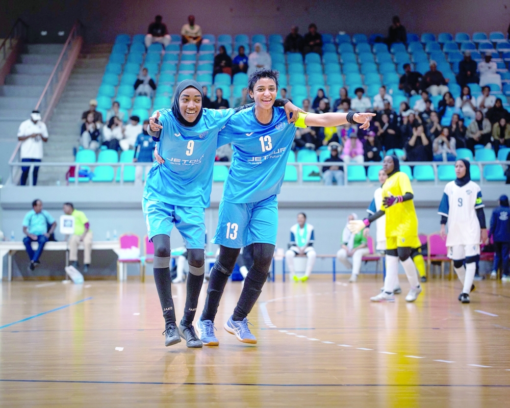 Qurayat players celebrate during the match against Masirah.
