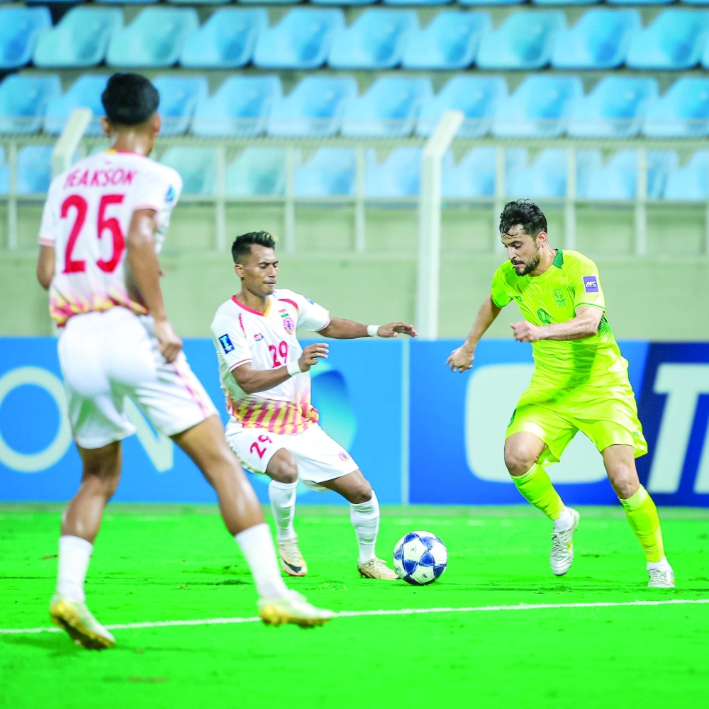 Seeb and India's East Bengal players in action during the AFC Champions League Two match at Seeb Stadium.