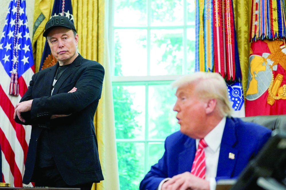 US President Donald Trump and Elon Musk in the Oval Office of the White House in Washington. Democrats have demanded records of the president’s exchanges with AI chatbots, including Musk’s Grok. — Reuters File Photo