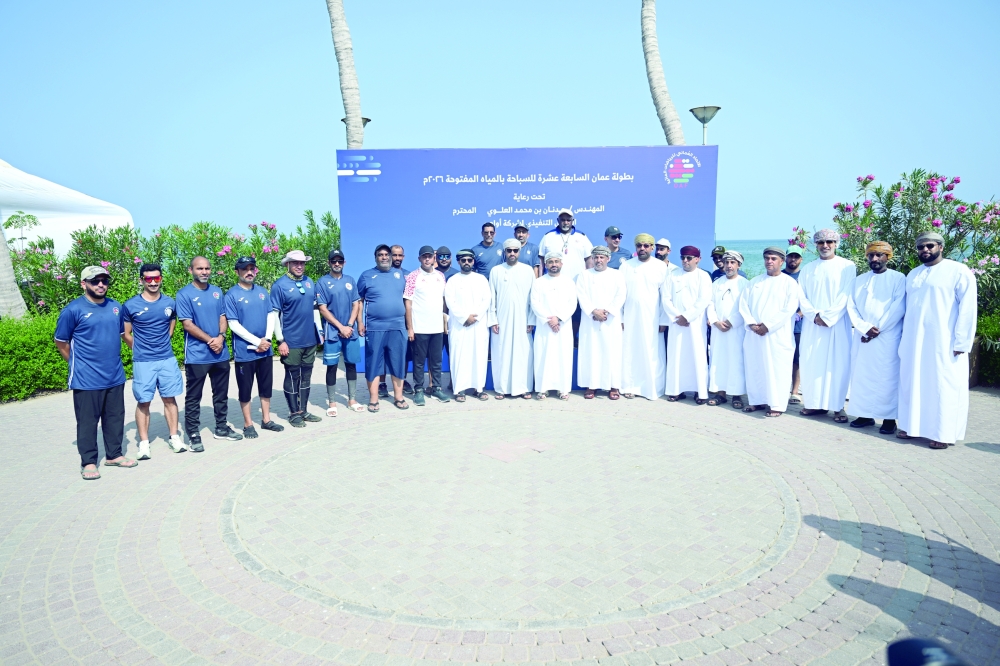 The organisers and officials at the 17th Oman Open Water Swimming Championship at Qurum Beach on Friday. — Abdulwahid al Hamadani