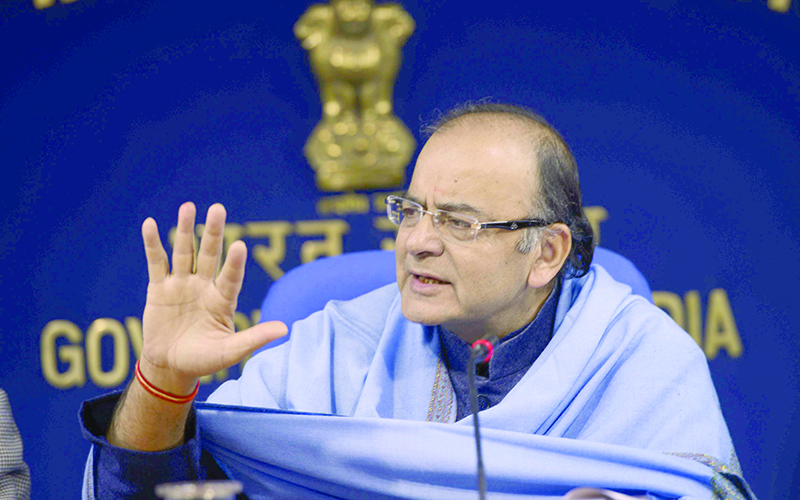 Union Minister for Finance, Corporate Affairs, and Information and Broadcasting Arun Jaitley addresses a press conference in New Delhi, on Dec 29, 2014. (Photo: IANS)