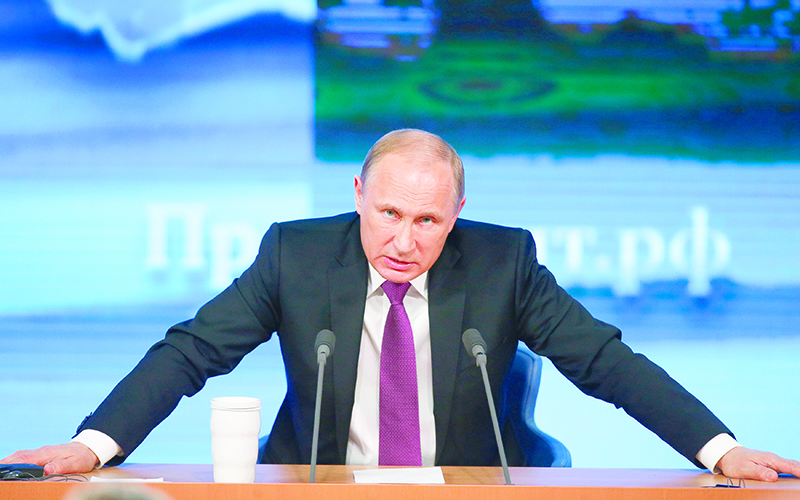 File photo of Russian President Putin attending his annual end-of-year news conference in Moscow