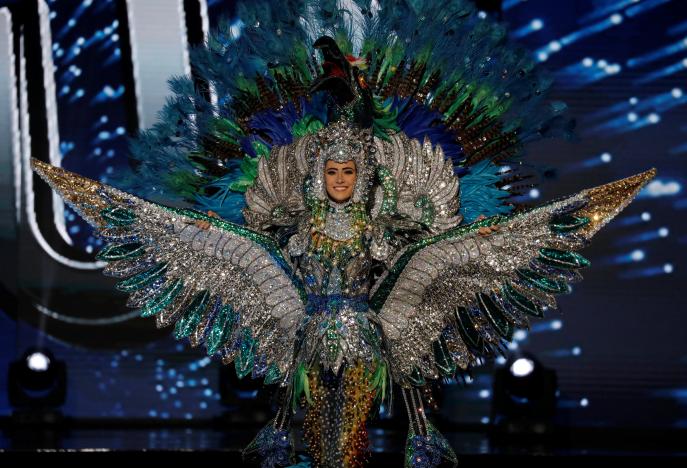 Miss Universe candidate from Nicaragua Marina Jacoby competes during a national costume preliminary competition in Pasay, Metro Manila