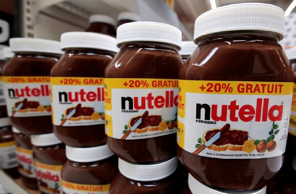 FILE PHOTO: Jars of Nutella chocolate-hazelnut paste are displayed at a Carrefour hypermarket in Nice
