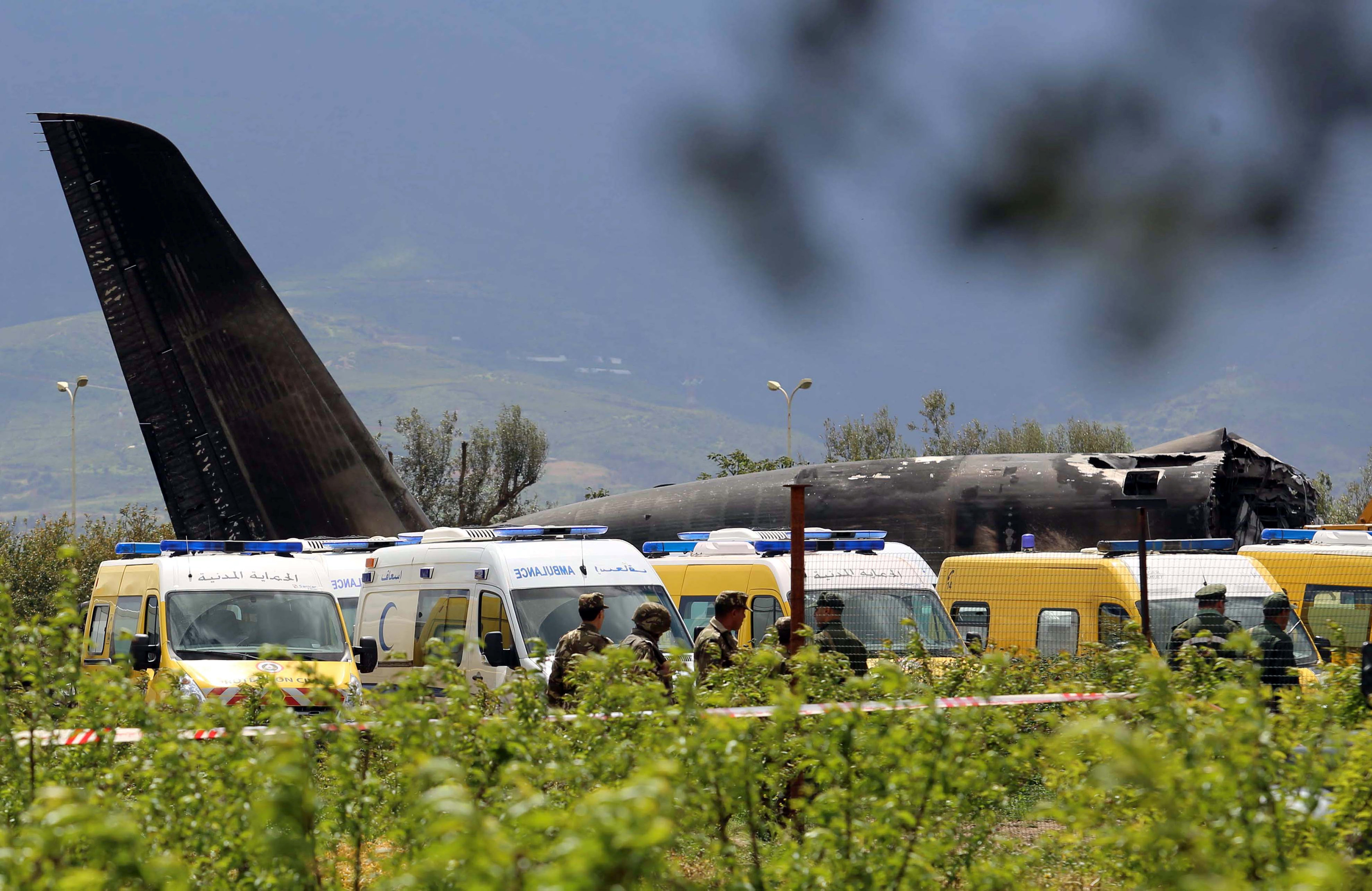 Algerian military plane is seen after crashing near an airport outside the capital Algiers