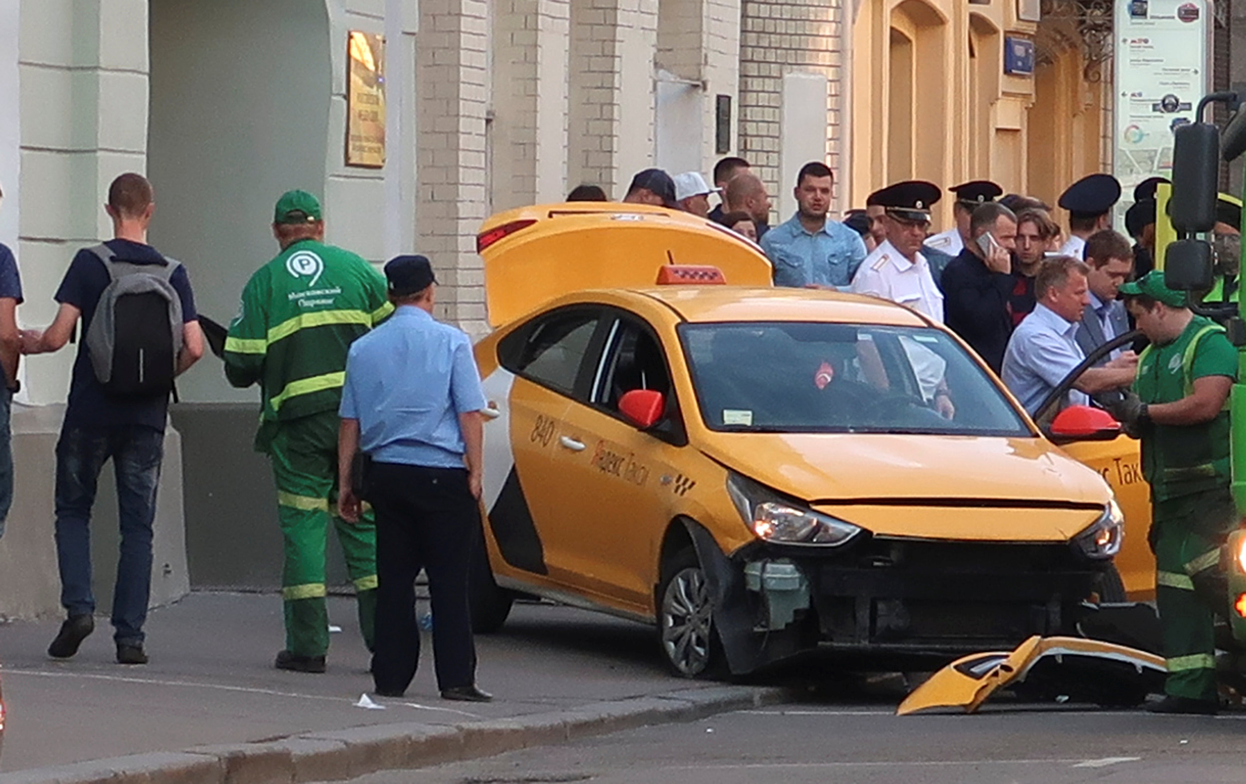 A view shows a damaged taxi, which ran into a crowd of people, in central Moscow