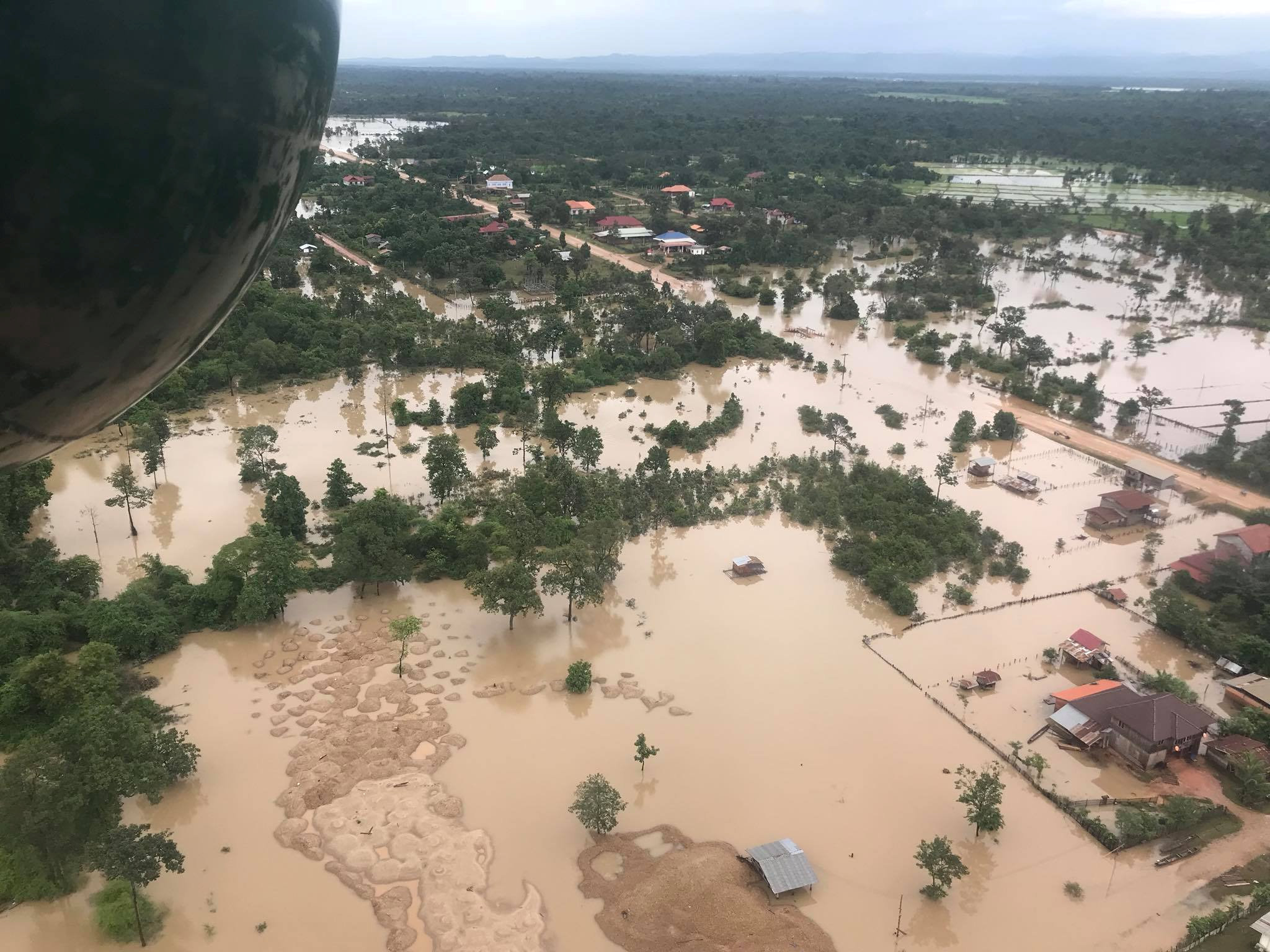 Aerial view shows the flooded area after a dam collapsed in Attapeu province
