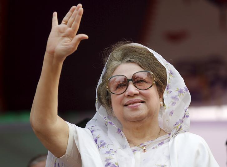 File picture of Khaleda Zia waving to activists as she arrives for a rally in Dhaka
