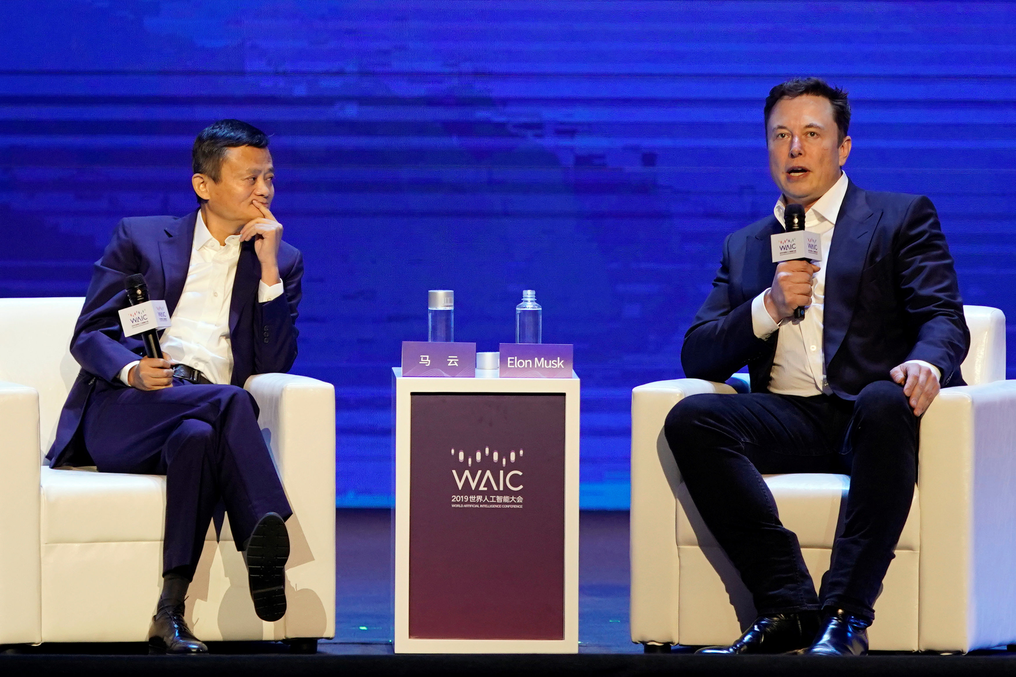 Tesla Inc CEO Musk and Alibaba Group Holding Ltd Executive Chairman Ma attend the World Artificial Intelligence Conference in Shanghai