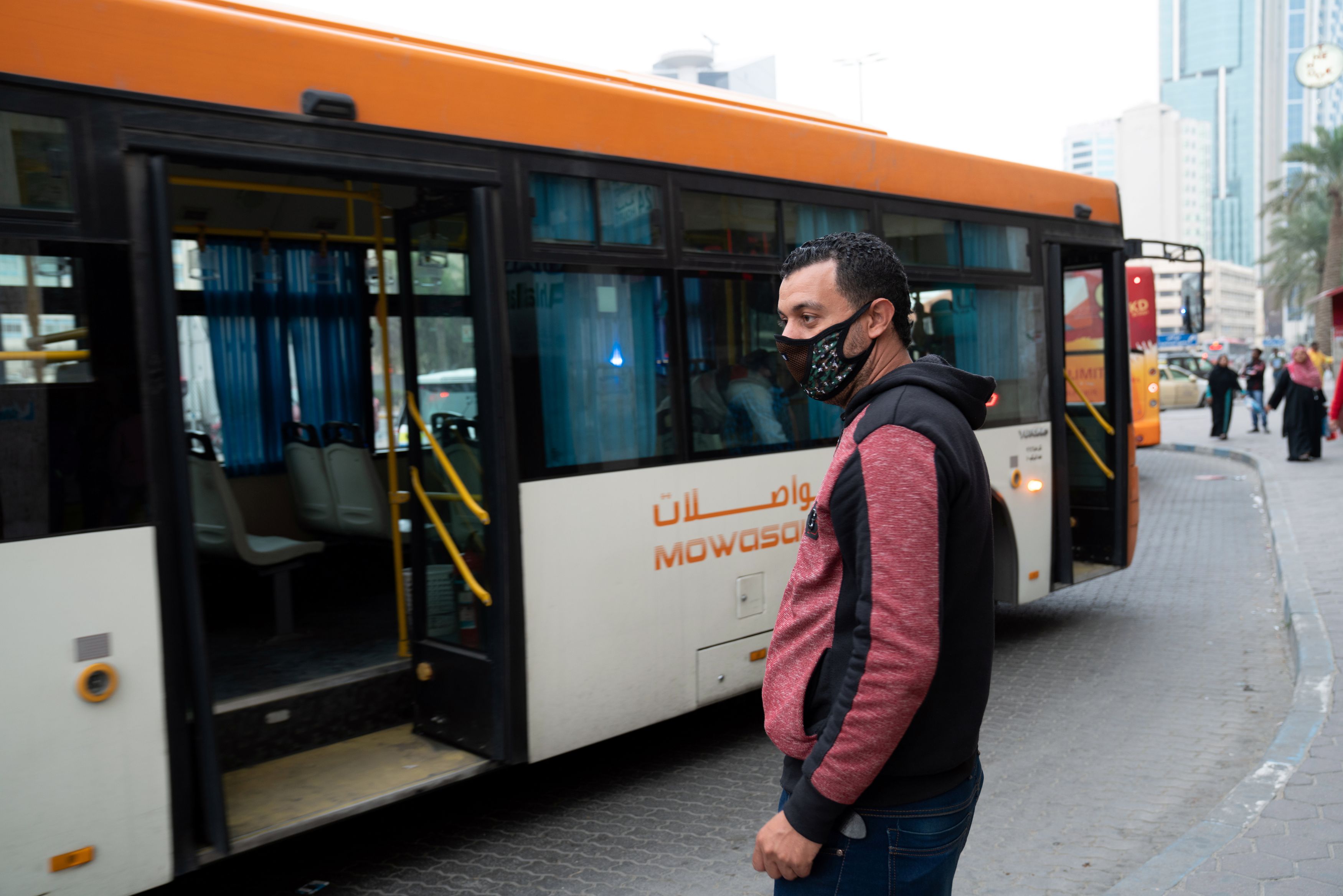 A man wears protective face mask, following the outbreak of the new coronavirus, in Kuwait
