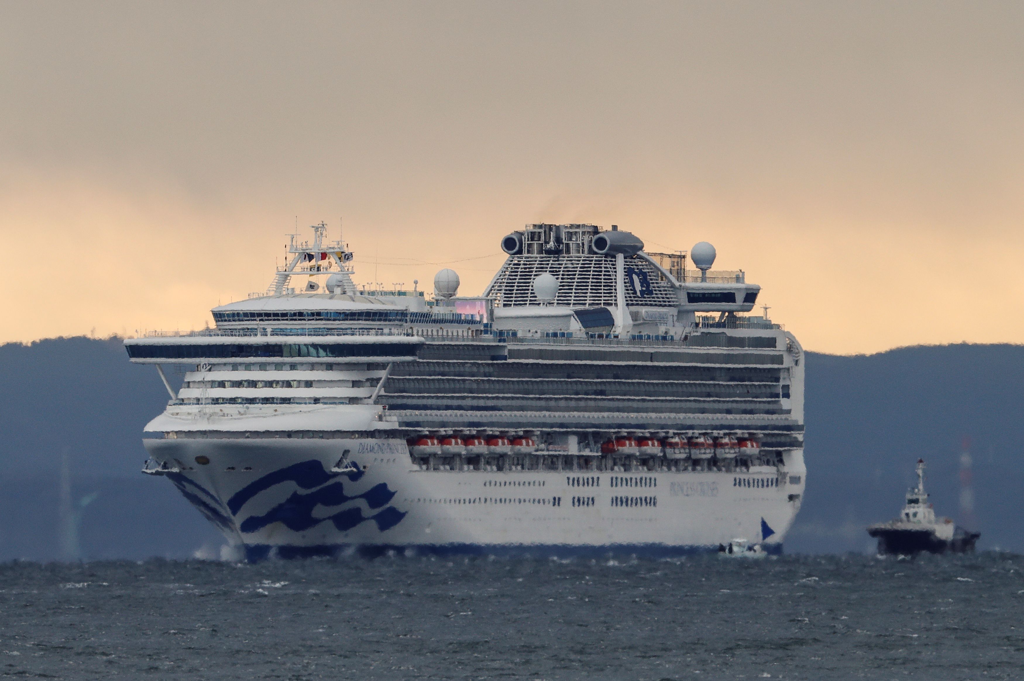 Cruise ship Diamond Princess arrives at Daikoku Pier Cruise Terminal in Yokohama